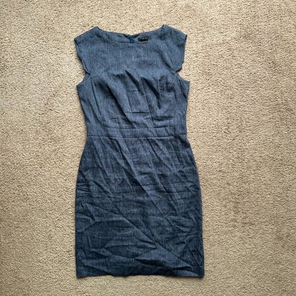 Ann Taylor Dresses & Skirts - Ann Taylor Dress Womens 4 Petite Linen Blend Back Zip Blue Sleeveless